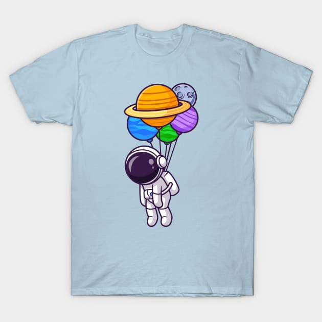 Cute Astronaut Floating With Planet Balloon T-Shirt by Catalyst Labs